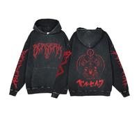 Berserk Hoodie Unisex Anime Print Harajuku Style Hoodie Washed Cotton Vintage Hoodie Trend Old Hooded Sweatshirt Casual Sweatshirt...