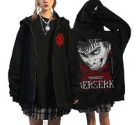 Berserk Zip Up Hoodies Men's Women's Hip Hop Streetwear Guts Rune Warrior Norse Mythology Symbol Cardigan Tops with Zip