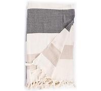 Bersuse 100% Cotton - Aspendos XXL Throw Blanket Turkish Towel - Black-Beige