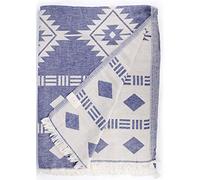 Bersuse 100% Cotton - Belize XXL Throw Blanket Turkish Towel - Dark Blue