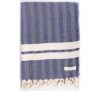 Bersuse 100% Cotton - Herringbone XXL Throw Blanket Turkish Towel - Dark Blue
