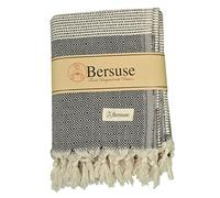 Bersuse 100% Cotton - Hierapolis XXL Throw Blanket Turkish Towel - Black XL