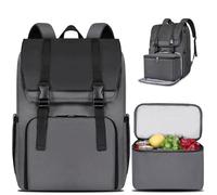 BERTASCHE Lunch Backpack for Men Women, Laptop Backpack with Insulated Cooler Lunch Box, Work Bag for Business Teacher Commuter Travel College Picnic(15.6 Inch-Grey)