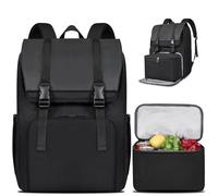 BERTASCHE Lunch Backpack for Men Women, Laptop Backpack with Insulated Cooler Lunch Box, Work Bag for Business Teacher Commuter Travel College Picnic (Dark Black, 17.3 Inch-Lunch Box)