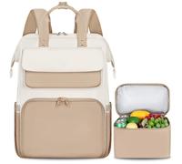 BERTASCHE Lunch Backpack for Women, 15.6~17.3 Inch Laptop Backpack with Insulated Cooler Lunch Box, Work Bag for Teacher Nurse Travel College Picnic,Khaki-white-No Lunch Box-15.6