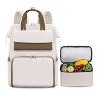 BERTASCHE Lunch Backpack for Women, 15.6 Inch Laptop Backpack with Insulated Cooler Lunch Box, Work Bag for Teacher Nurse Travel College Picnic, Beige