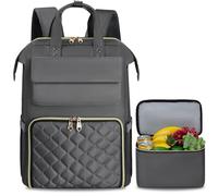 BERTASCHE Lunch Backpack for Women, Laptop Backpack with Lunch Compartment | 15.6 Inch Work Rucksack with Insulated Cooler Lunch Bag, College Backpack for Teacher Nurse Office Travel Picnic, Grey