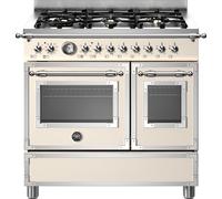 Bertazzoni Heritage Series HER96L2EAVT 90cm wide Dual Fuel Range Cooker with Gas Hob - Ivory, Cream