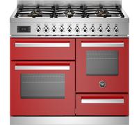 Bertazzoni Professional Series PRO106L3EROT 100cm Dual Fuel Range Cooker with Gas Hob - Red - A Rated, Red