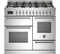 Bertazzoni Professional Series PRO106L3EXT 100cm Dual Fuel Range Cooker with Gas Hob - Stainless Steel - A/A Rated, Stainless Steel