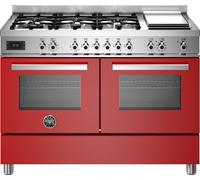 Bertazzoni Professional Series PRO126G2EROT Dual Fuel Range Cooker with Gas Hob - Red - A Rated, Red