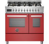 Bertazzoni Professional Series PRO96L2EROT 90cm Dual Fuel Range Cooker with Gas Hob - Red - A Rated, Red