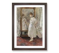 Berthe Morisot Reflection in The Mirror Framed Print | A2 Walnut Framed Wall Art | Ready to Hang | Modern Nature Picture | Living Room Bedroom Lounge Office