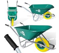 Bertie 110L 250KG with Puncture Proof Solid Tyre Heavy Duty Garden & Builders Wheelbarrow - Large Wheel Barrow - Durable Green Polypropylene Tub for Soil, Gravel, Mulch & Stable Yard Use
