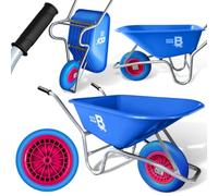 Bertie 110L Puncture Proof Wheelbarrow - 250KG Heavy Duty Builders Wheelbarrow, Solid Tyre Blue Polypropylene Garden Cart & Outdoor Yard Trolley for Soil & Gravel