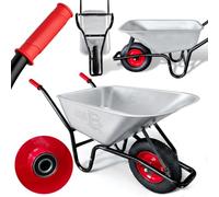 Bertie Barrow® 100 Litre Heavy Duty Builders Wheelbarrow - 250kg Max Load - Robust 0.9mm Extra Strong Galvanised Steel Tub - Silver & Red