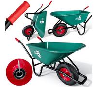 Bertie Barrow 100L Heavy Duty Garden Wheelbarrow - 250KG Max Load - Rust-Proof Plastic Tray with Pneumatic Tyre & Steel Rim - Ideal for Gardening, Stables, DIY & Landscaping - Green
