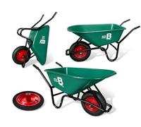 Bertie Barrow 100L Heavy Duty Plastic Wheelbarrow - 250kg Load - Narrow 57cm Width Fits Garden Gates - Puncture-Free Pneumatic Tyre 40cm - Rust-Proof Poly Tub - Green