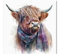 Bertie Highland Cow With Scarf Canvas Wall Art Picture (12” x 12”)
