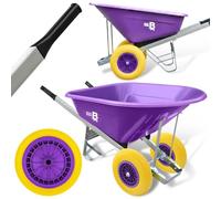 Bertie160L Big Wheelbarrow with Puncture Proof Solid Tyre (Twin Wheels) for Builders, Equestrian, Stable Yard, Construction Garden Cart & Outdoor Trolley for Soil & Gravel Purple
