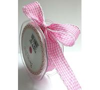 Bertie's Bows Baby Pink Gingham Print White Lace Edge 25mm (NB Sold by the metre)