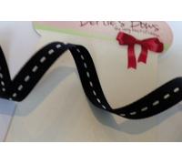 Bertie's Bows Black with White Centre Stitch 9mm Grosgrain Ribbon on a 3m Length (N.B. This is Cut from a roll)