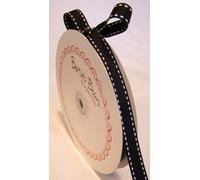 Bertie's Bows Black with White Saddle Stitch Grosgrain Ribbon 13mm 3m Length (N.B. This is Cut from a roll)