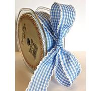 Bertie's Bows Blue Gingham Scallop Edged 25mm Ribbon on a 10m Roll