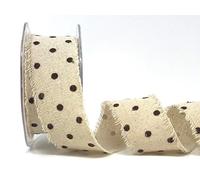 Bertie's Bows Brown Polka Dot Raw Edged Natural Burlap 38mm Ribbon on a 3m Length (N.B. This is a Cut from a roll)