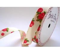 Bertie's Bows Cream Floral Rose Print Grosgrain Ribbon 16mm on 3m roll