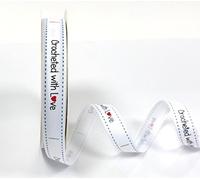 Bertie's Bows 'Crocheted with Love' White Grosgrain 16mm Labels on a 3m length (N.B. this is a cut from a roll, presented on a Bertie's Bows ribbon card)