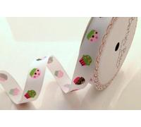 Bertie's Bows Cupcake Print on 16mm White Grosgrain Ribbon on 3m Roll