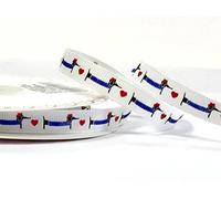 Bertie's Bows Dachshund Print 9mm White Grosgrain Ribbon on a 3m Length (N.B. This is a Cut from a roll, Presented on a Bertie's Bows Ribbon Card)