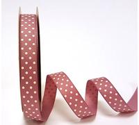 Bertie's Bows Dusky Pink with Cream Polka Dot 16mm Grosgrain Ribbon on a 25m Reel