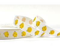 Bertie's Bows Easter Chick on White 16mm Grosgrain Ribbon on a 3m Length (N.B. This is a Cut from a roll, Presented on a Bertie's Bows Ribbon Card)