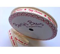 Bertie's Bows Happy Christmas 9mm Ivory Grosgrain Ribbon on 25m Roll