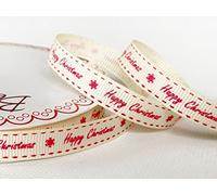 Bertie's Bows Happy Christmas 9mm Ivory Grosgrain Ribbon on 3m Roll