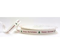 Bertie's Bows Happy Christmas Print 9mm Grosgrain Ribbon on a 3m Cardboard Roll