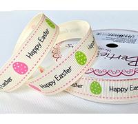 Bertie's Bows Happy Easter 16mm Ivory Grosgrain Ribbon on a 3m Length (N.B. this is a cut from a roll, presented on a Bertie's Bows ribbon card)
