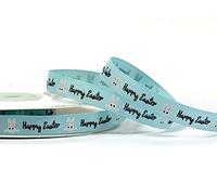 Bertie's Bows Happy Easter Bunny 9mm Blue Grosgrain Ribbon on a 3m Length (N.B. This is a Cut from a roll, Presented on a Bertie's Bows Ribbon Card)