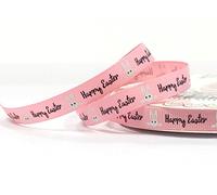 Bertie's Bows Happy Easter Bunny 9mm Pink Grosgrain Ribbon on a 3m Length (N.B. This is a Cut from a roll, Presented on a Bertie's Bows Ribbon Card)
