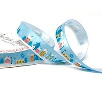 Bertie's Bows Ice Blue Christmas Village Scene 16mm Satin Ribbon on a 3m Roll