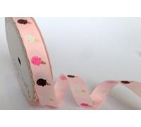 Bertie's Bows Ice Cream Print on 16mm Pink Grosgrain Ribbon on 3m Roll