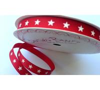 Bertie's Bows Ivory Star Print 9mm Red Grosgrain Ribbon on 25m Roll