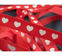 Bertie's Bows Love Heart Red 9mm Grosgrain Ribbon on a 3m Length (N.B. This is a Cut from a roll, Presented on a Bertie's Bows Ribbon Card)