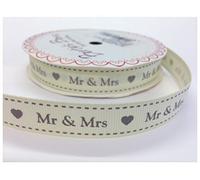 Bertie's Bows Mr & Mrs Silver Grey 16mm Ivory Grosgrain Ribbon x 3 Metres