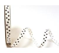 Bertie's Bows Paw Print White 9mm Grosgrain Ribbon on a 3m Length Rolled on a Ribbon Card (N.B. This is Cut from a roll)