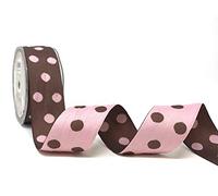 Bertie's Bows Pink & Brown Reversible Polka Dot 38mm Ribbon on a 2m Length (N.B. This is a Cut from a roll, Presented on a Ribbon Card)