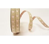 Bertie's Bows Pink Heart Linen 11mm Ribbon on 2m Roll (This is a Cut from a roll Presented on a Ribbon Card)