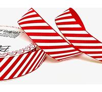 Bertie's Bows Red Candy Stripe 22mm Grosgrain Ribbon on a 2m Length (N.B. This is a Cut from a roll, Presented on a Ribbon Card)